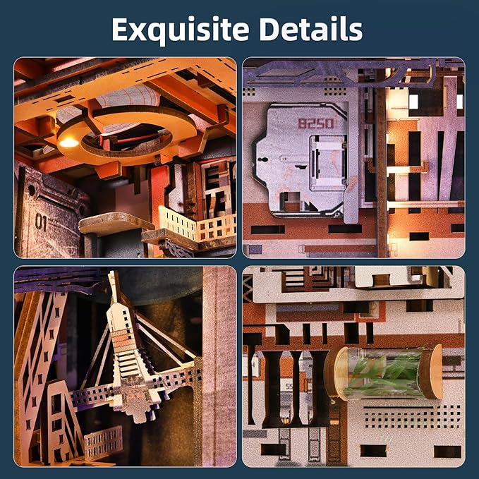 Book Nook Kit - DIY Miniature House Dollhouse Kit for Adult and Teens Tiny House Bookshelf Decor 3D Wooden Puzzle Gifts for Family Friends (Aerospace Foundry)
