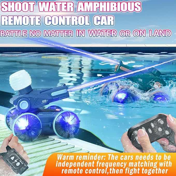 3-in-1 Remote Control Car RC Boat &amp Water Gun - Amphibious RC Car for Land &amp Water Adjustable Speed Waterproof Perfect Valentines Birhtday Gifts for Kids-Green