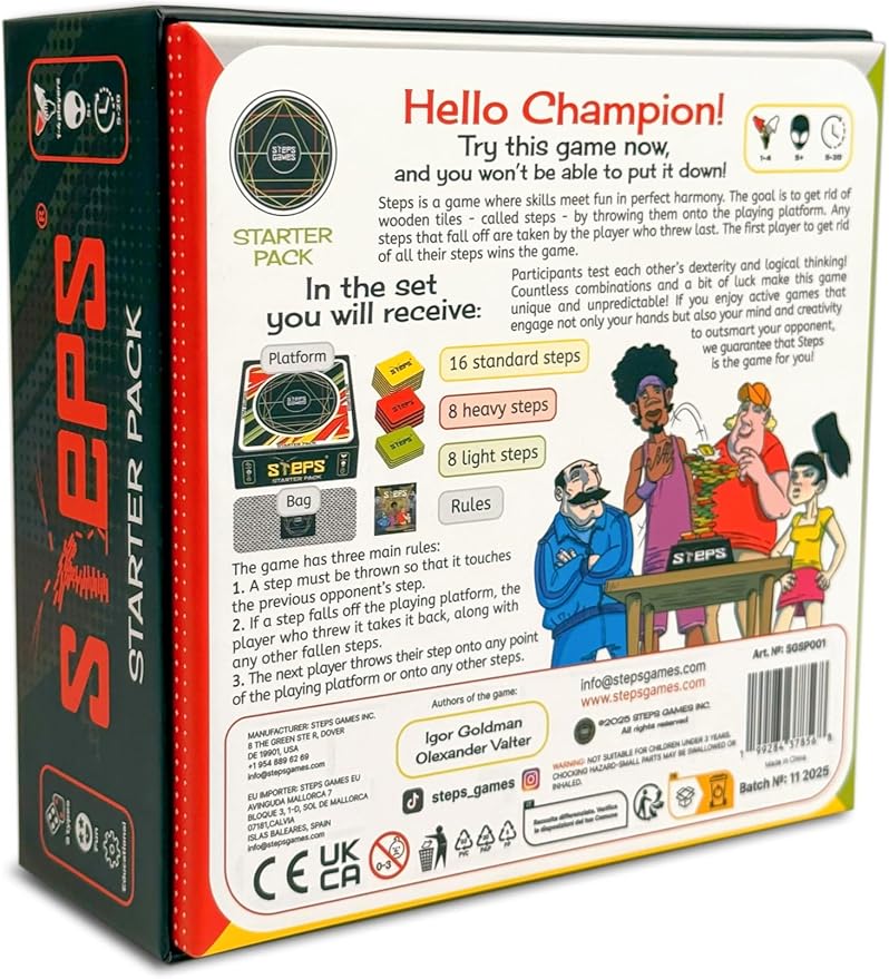 Steps Games Starter Pack Wooden Board Game – Unique Skill-Based Family Game Party &amp Travel Game Gift Fun for Kids and Adults