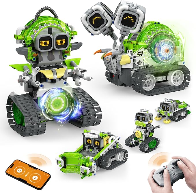 5in1 STEM AI Robot Toys Building Set 478Pcs APP &amp Remote Control Engineering Erector Blocks for Kids Age 6-8 Coding Interactive Educational Christmas Birthday Gift for 10-12 Year Boys &amp Girl