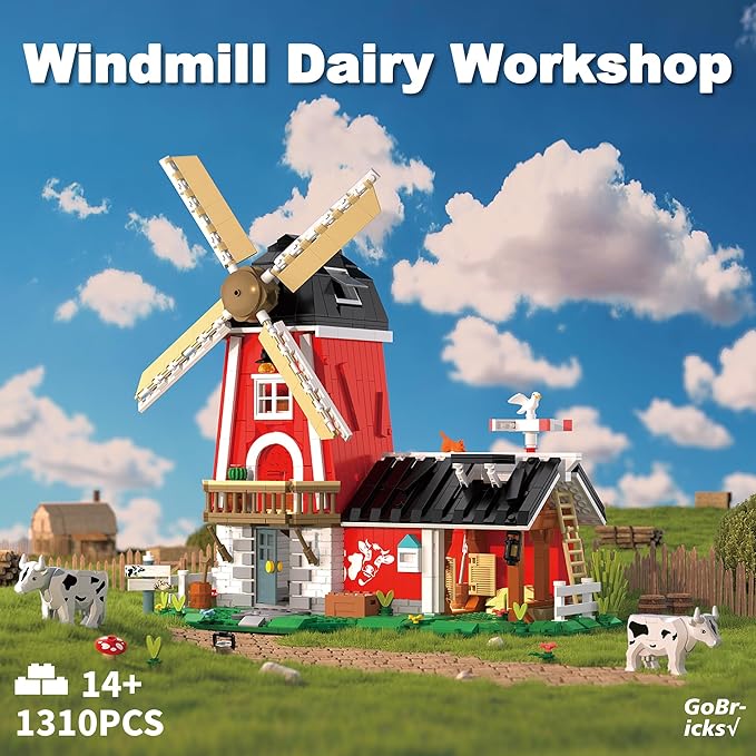 Farm House Building Sets Windmill Toy Building Blocks for Adults Teens 14+ Model Building Kits for Boys Girls Birthday Office Home Decor 1310PCS