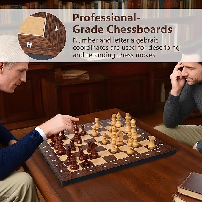 Wooden Chess Board 16 Inch - Professional Tournament Chessboard Only Premium Wood Board Game with Notation Scratch-Resistant UV Coating Portable Table Chess Board No Pieces with Gift Package