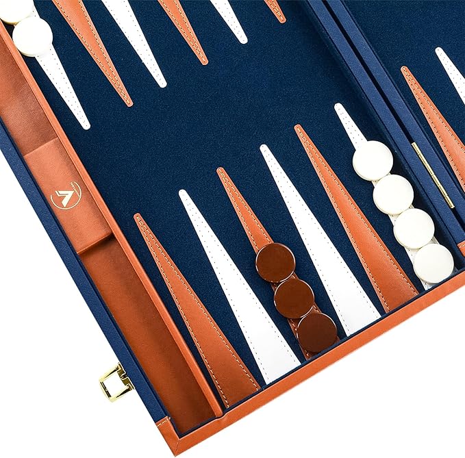 Backgammon Sets for Adults Large Backgammon Board Games Set 17.5 Inch Premium PU Leather Backga mon Game Portable Backgammon Case for Travel Classic Board Strategy Game Gifts Dark Blue