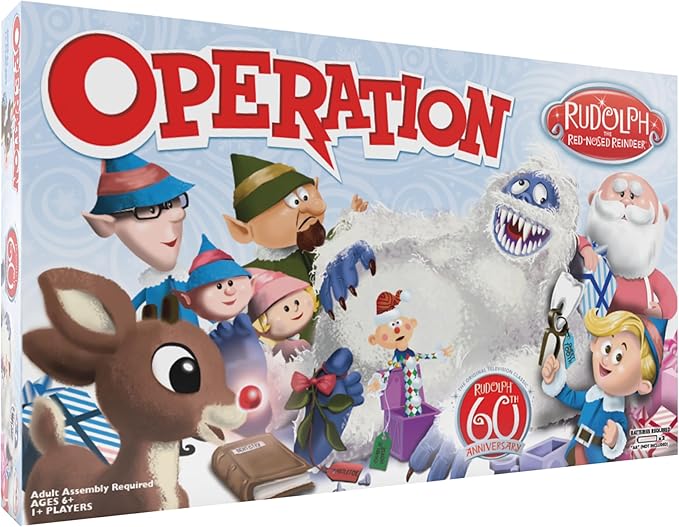 Operation: Rudolph The Red Nosed Reindeer 60th Anniversary Board Game Classic Electronic Remove The Objects or Get The Buzzer Game Featuring Bumble the Abominable Snow Monster Ages 6+ Players 1+