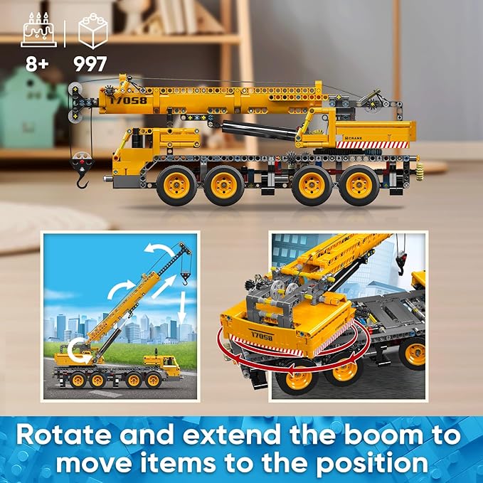 Mould King 17058 Crane Building Blocks Kit 997 Pieces Crane Truck Model to Build DIY Constration Toy Collectibles/Exhibition for Adult/Kids