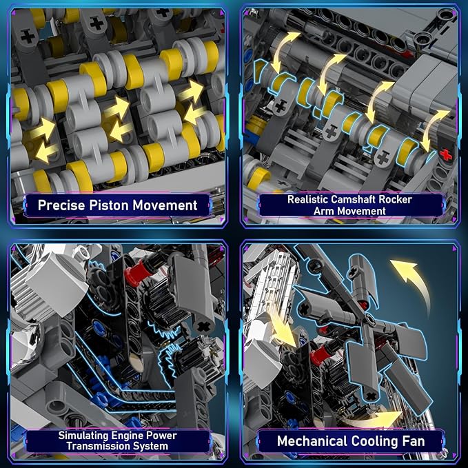 V8 Engine Building kit for Kids 8-14 Runnable Model Engine Building Sets 1169 Pcs DIY Educational STEM Engine Building Toys for Kids Science Learning Best Birthday Gifts Ideas for Boys Girls Adults