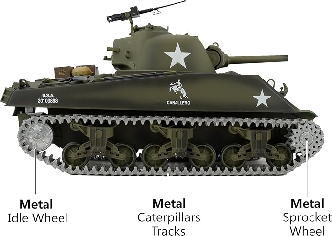 Modified TK7.0 Edition 1/16 2.4ghz Remote Control US M4A3 Sherman Tank Model(360-Degree Rotating Turret)(Steel Gear Gearbox)(3800mah Battery)(Metal Tracks &ampSprocket Wheel &amp Idle Wheel)
