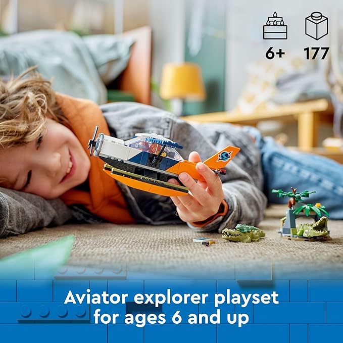 LEGO City Jungle Explorer Water Airplane Toy - Kids Toy Adventure Building Set for Boys and Girls Ages 6+ - with 2 Minifigures for Pretend Play - Gift Ideas for Birthdays - 60425