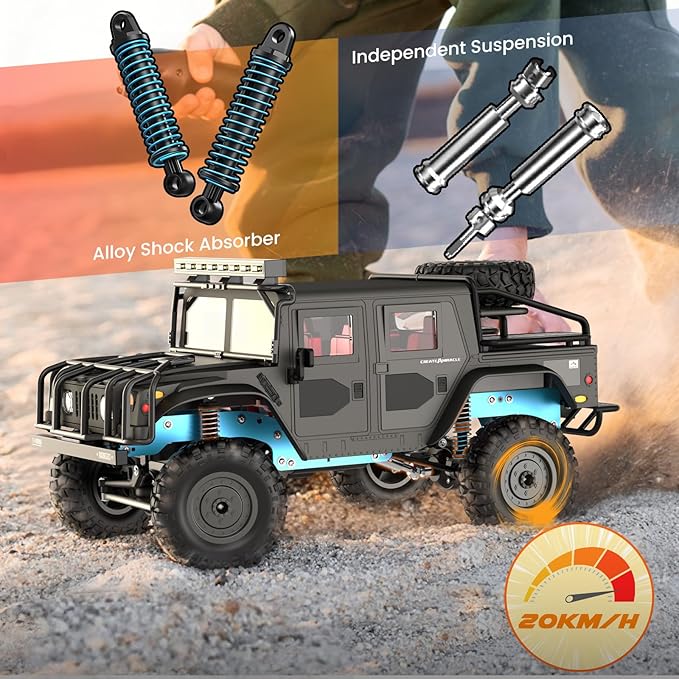 SIMREX 1:12 Scale All-Terrain Remote Control Car 4WD RC Cars with 2.4 GHz RC Climbing Truck IPX4 Waterproof Off-Road Vehicle with Two Rechargeable Batteries for Kids Teens Adults
