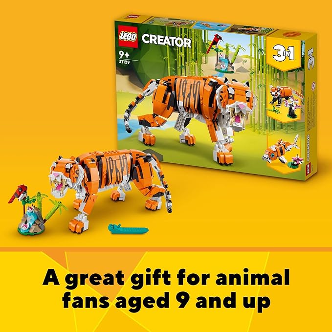 LEGO Creator 3 in 1 Majestic Tiger - Building Toy for Boys &amp Girls Ages 9+ - Gift for Easter Baskets - Kids Bedroom and Desk Decor - Build Tiger Panda or Koi Fish - 31129