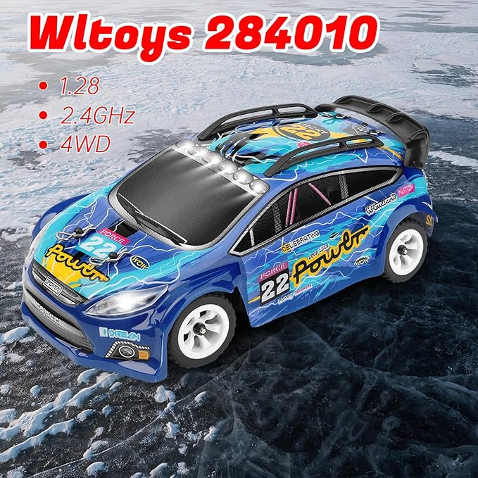 WLtoys 284010 1/28 Mini 4WD RC Drift Car 30km/h with 3 Upgraded 500mAh Batteries 2.4GHz V8 Remote &amp LED Lights for Adults