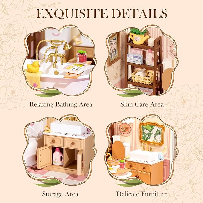 Rolife Super Creator-DIY Plastic Miniature House for Adults Mini Blocks Model Kit Building Sets DIY Crafts/Hobbies/Building Blocks Toys for Adults (Pop Bubble Bathroom)