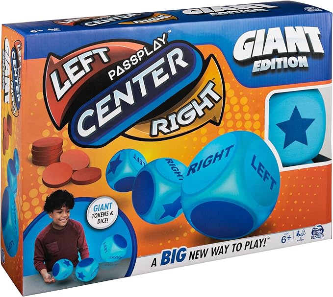 Spin Master Games Left Center Right Giant Edition Family Game for Indoor &amp Outdoor Fun with Big Oversized Board Easter Gift 2-4 Players Ages 6 &amp Up