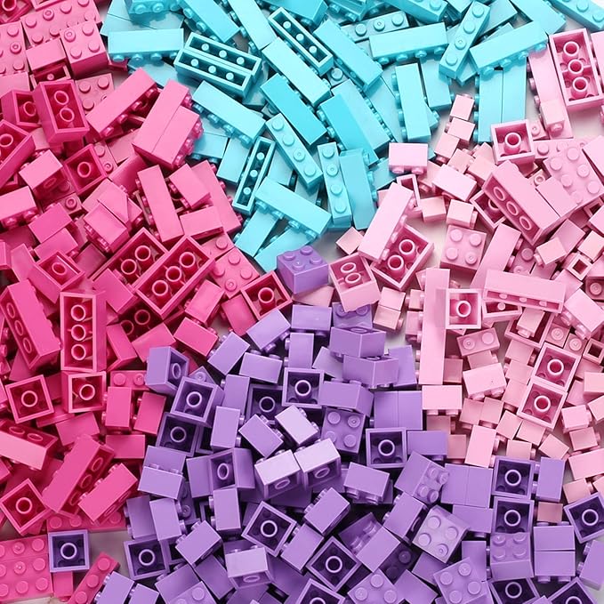 Building Bricks SetClassic Colors Building Blocks ToysCompatible with All Major BrandsBirthday Gift for Kids (Pink-Purple 1000PCS)