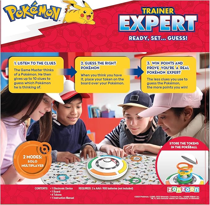 Pokemon Trainer Expert - Electronic Guessing Board Game Listen to The Game Master Clues to Identify 151 Different Pokemon Kids Ages 6+ 1-4 Players Brown Box Packaging