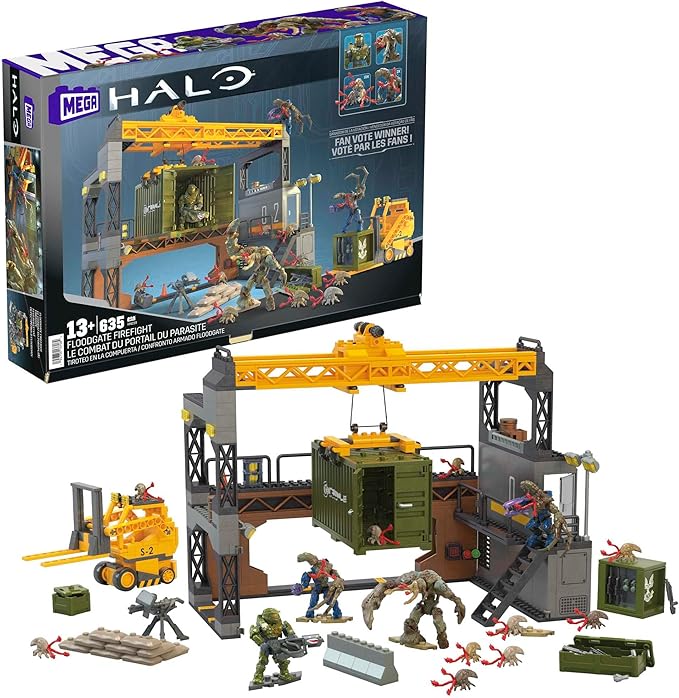 MEGA Halo Infinite Toys Building Set for Kids Floodgate Firefight with 634 Pieces 4 Poseable Micro Action Figures and Accessories Gift Ideas