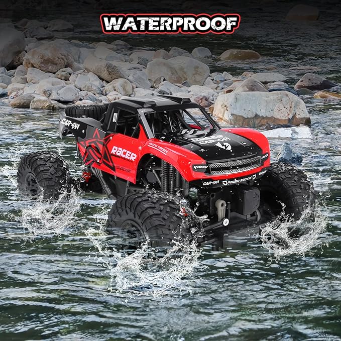 RC Trucks 4x4 Offroad Waterproof - 1:12 Scale Large Amphibious Remote Control Car Dual Motors Crawler Vehicle Monster Truck Toys with 2 Rechargeable Batteries Best Gift for Kids Adults