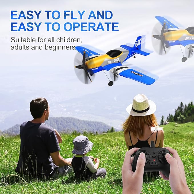 RC Plane 3-Channel 2.4GHZ RC Airplane P51D Mustang Fighter with 2 Batteries KF602 Remote Control Plane Gyroscopes Stabilization System Easy to Fly Suitable for Beginners Kids Adults