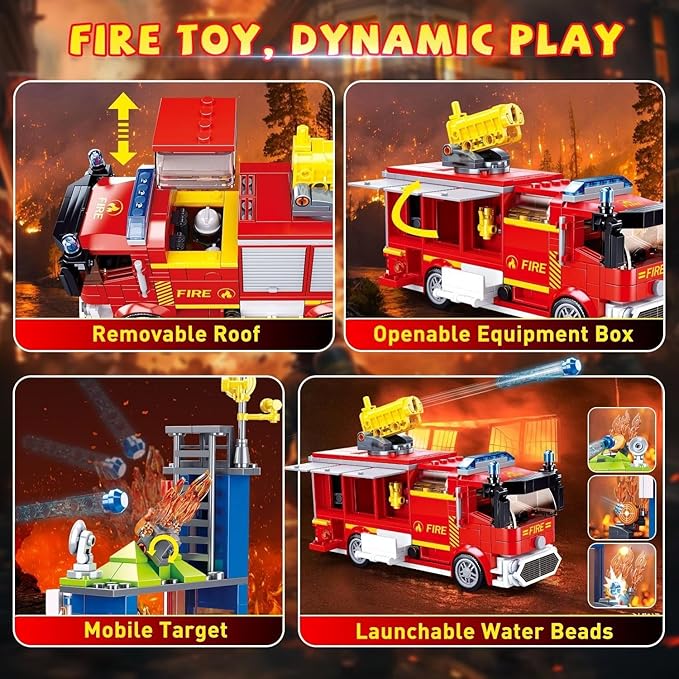Sluban City Fire Training Set Fire Rescue Building Set with 4 Fireman Minifigures &amp Fire Truck Compatible with Lego City Fire Station Set Building Toys Gifts for Boys Aged 6-12 585 PCS