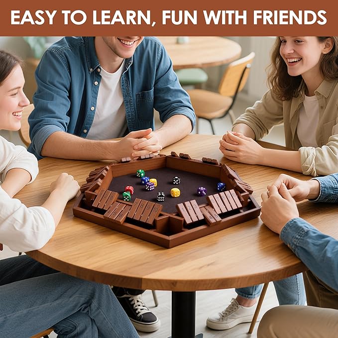 1-6 Players Shut The Box Dice Game 10 Numbers Traditional Wooden Pub Bar Board Gam for Classroom Party or Pub