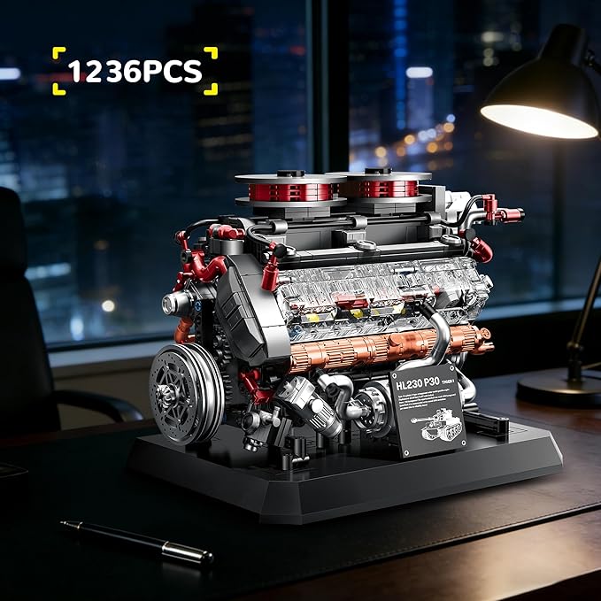 V12 Engine Model Kit Building Set for Tiger Tank Mini Mechanical Engineering Technic Collectible for Adults Teens Boys 14+ 1236PCS