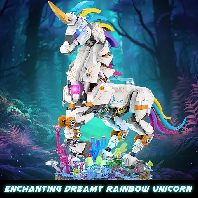 JMBricklayer Unicorn Building Sets for Adults with Lights 70008 Myth Art Creator Animals Display Ideas Magical Rainbow Unicorn Home Decor Building Toys Christmas Birthday Gifts for 14+(1492 PCS)