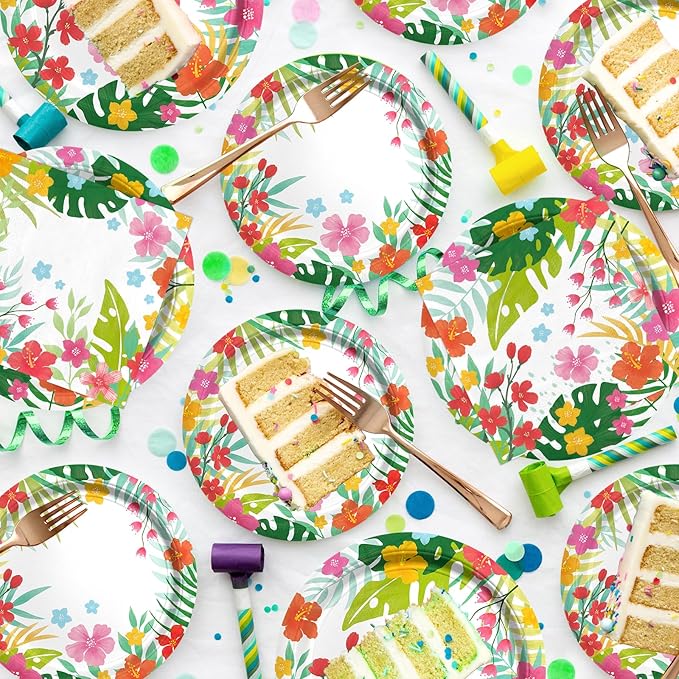 Tropical Luau Party Supplies Kit for 25 - Aloha Hawaiian Party Decorations with Disposable Paper Plates Napkins Cups Tablecloth and Banner | BBQs &amp Summer party