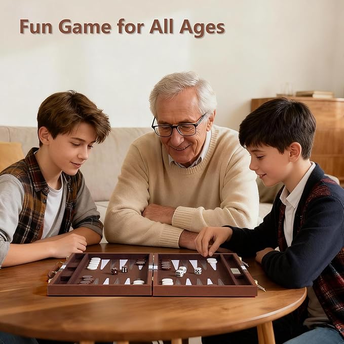 Backgammon Sets for Adults - 11 inch Classic Board Games for 2 Players Adults - Small Travel Backgammon Strategy Game Set with Premium Leather Case - Portable Backgammon Set Brown