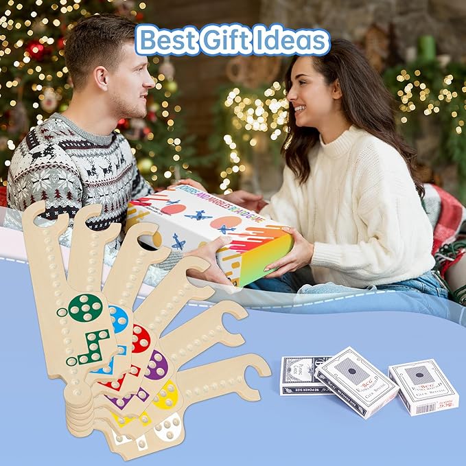 Jokers and Marbles Board Game Wooden Marble Game for 2-6 Players Portable Jokers Game with 30 Marbles 3 Decks of Cards 2 Storage Bags for Family Game Night and Holiday Party