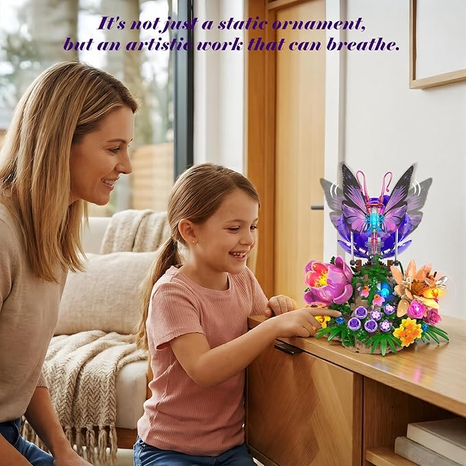 Butterfly Building Sets with Moving Wings &amp LED Lights Botanical Flowers Collection Building Blocks for Adults Butterfly Gifts Model Building Kits for Mom Girlfriend Wife on Birthday Valentine's