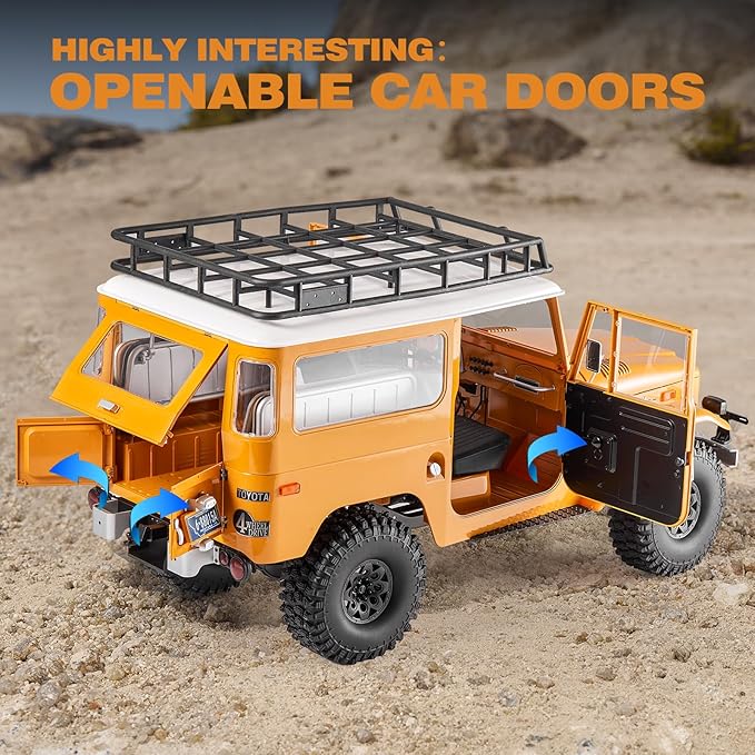 BEEZRC FMS 1/10 RC Crawler FJ40 Toyota Licensed 4WD 2.4G Model Car Hobby 4x4 Rock Crawler Offroad Truck Remote Control Car with Transmitter for Adults (Yellow) FMS11035RSYL