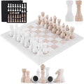 Marble Chess Set 15 Inch Handmade White &amp Travertine Luxury Board Games for Adults Elegant Table top Board Game Travel Chess Pieces &amp Storage Box for Gifts &amp Home Decor
