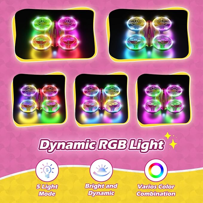 LED RC Drone for Kids 6+ Christmas Birthday Gift for Boys &amp Girls with Remote Batteries 360° Flip High Speed Mode 45 Min Flight Indoor and Outdoor Flying Toy - RoseRed Yellow
