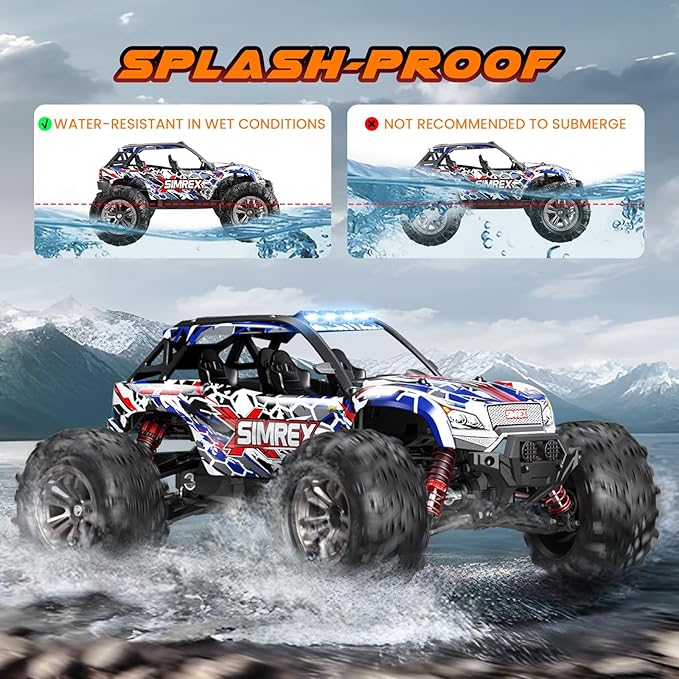 SIMREX 1/16 Scale Hobby RC Car 36 KPH High-Speed 4WD RC Truck 2.4 GHz Remote Control Car All-Terrain Electric Vehicle 4X4 Remote Contral Moster Truck for Kids and Adults