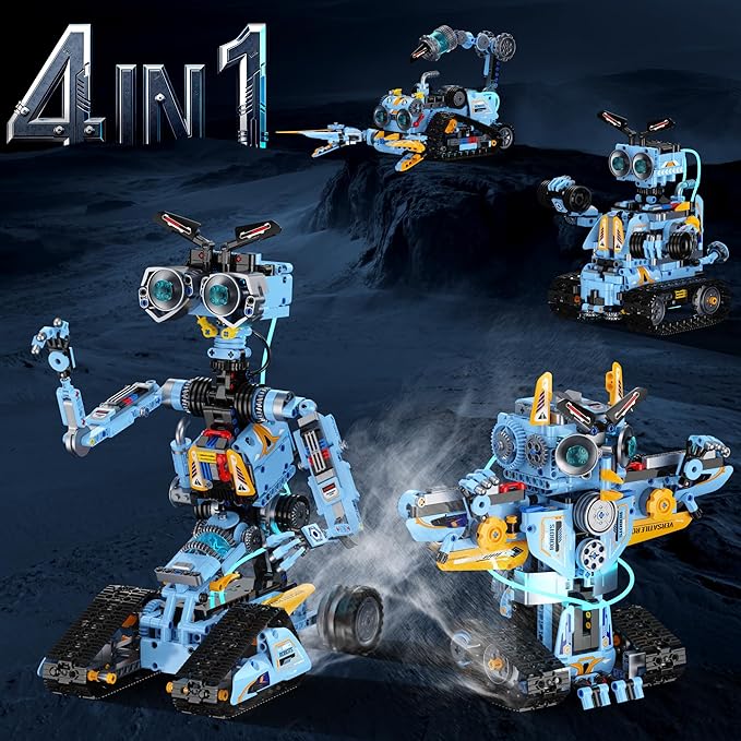 zinat 4-in-1 STEM Robot Building Kit with Remote Control Multiple Robot Designs Educational DIY Blocks Toy Birthday for Kids 6-14 &amp Adults - 824Pcs