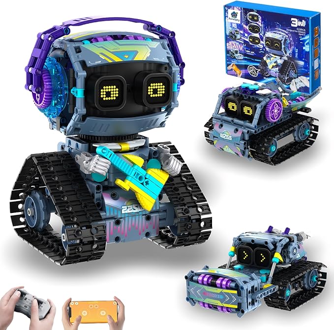STEM Toys for Boys Ages 8-12 3 in 1 Robotics Kit with Smart Control Educational Erector Set to Build Robot Bulldozer or Truck 519 ABS Pieces USB Rechargeable