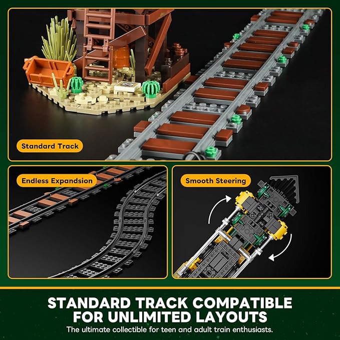 Wild West Freight Train Lighting Building-Bricks Set - Classic 4-4-0 Locomotive Model 1524 Pcs Ideas Kit for Adult and Teens