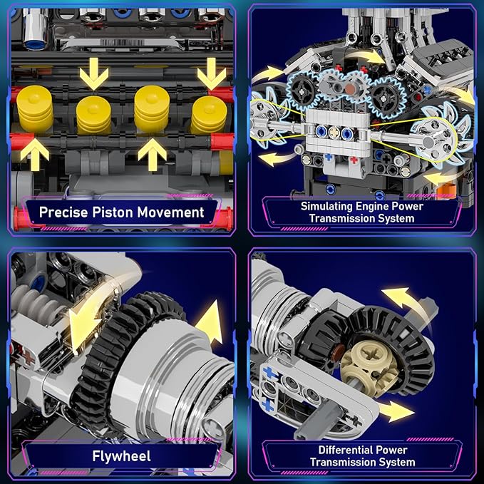 V8 Engine Building kit for Kids Adults Runnable Engine Model Building Sets 737 Pcs 8-Cylinder STEM Engine Building Engineering Toys for Kids Best Birthday Gifts Ideas for Boys Girls 89101214+