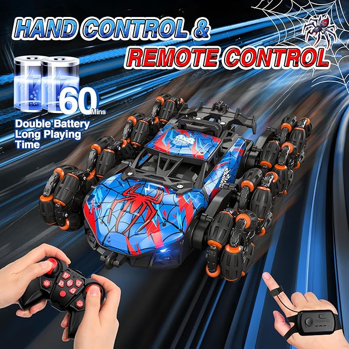 Sunrad 8WD Gesture Sensing RC Stunt Car with Spray &amp Light &amp Music for Kids Age 6-8-13 Spider Hand Remote Control Car 2.4Ghz Double-Sided Climbing Drift RC Car Toys Birthday Gift for Boys