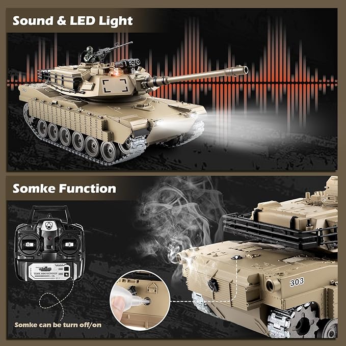 1/18 Metal US M1A2 Remote Control Tank RC Tank with Smoke Sound &amp LED Lights 330° Turret Rotation RC Thant Shoots BBS &amp 60 Minutes