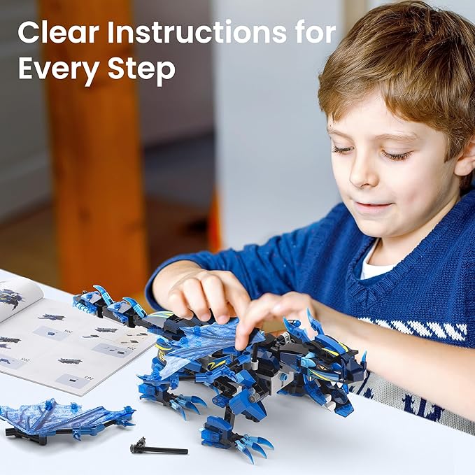 Sillbird Dragon Building Kit with Remote Control STEM Gifts for Kids Boys Ages 8-12 Technic Buildable 3in1 Models Coding Toys for Birthday with 590 Pieces