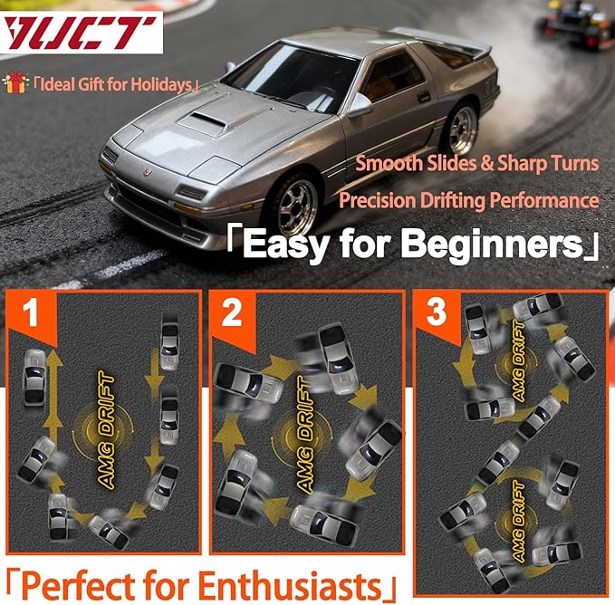 YUCT LDRC LD1802 1/18 RC Drift Car Silver High-Speed Drifting with Gyro Two Batteries Replacement Tires