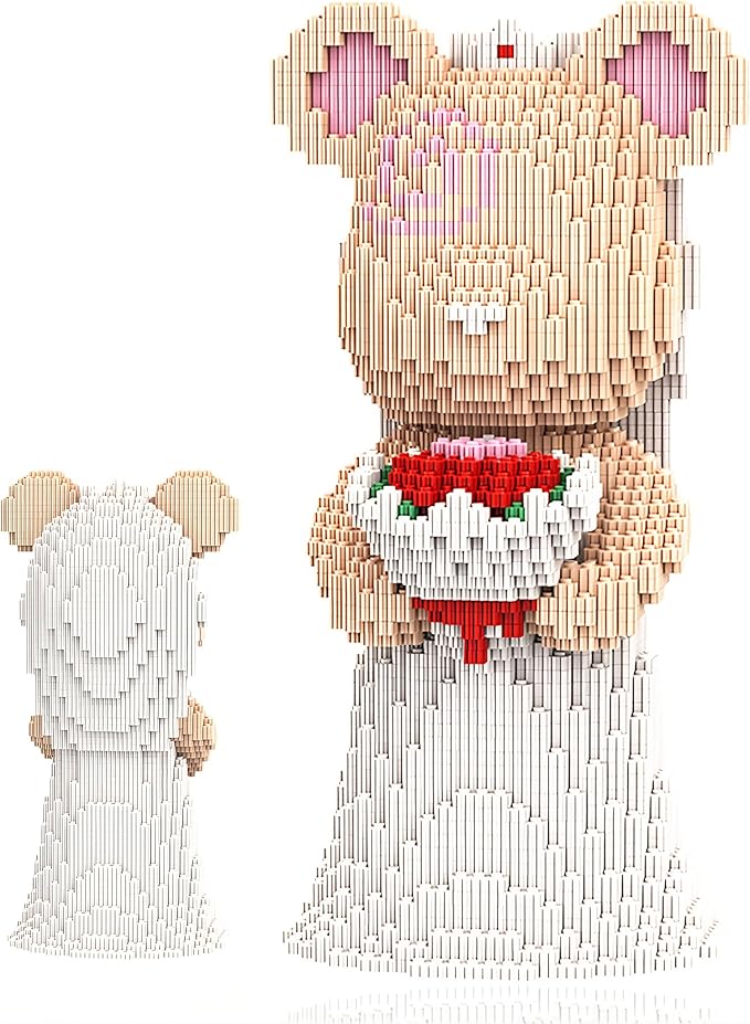 12.6 Bride Teddy Bear Blocks Building Bricks Set - Challenging DIY Micro Blocks for Adults Collectible Decor for Office &amp Bookshelf Screen-Free Stress Relief - Gift Idea Ages 14+