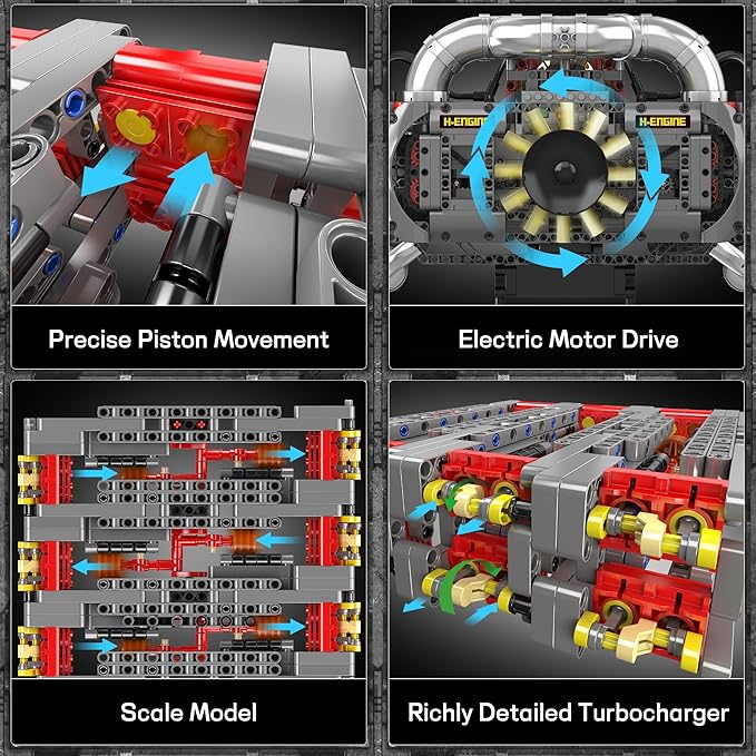 Mould King 10181 Boxer Engine Model Kit That Runs Build Your Own STEM Horizontally Opposed Model Engine Mini Engine for Adults with Battery Mechanic Engineering Construction Set (2718 PCS)