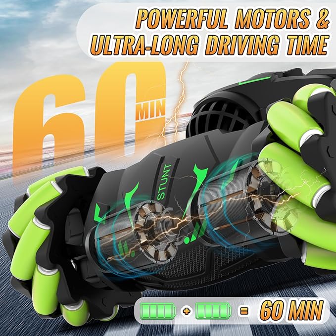 Pristar Gesture RC Toys for Boys 6-12 RC Sensing Stunt Car with Cool Spray Lights Music Double Sided Flip 360 Rotate 4WD Off-Road