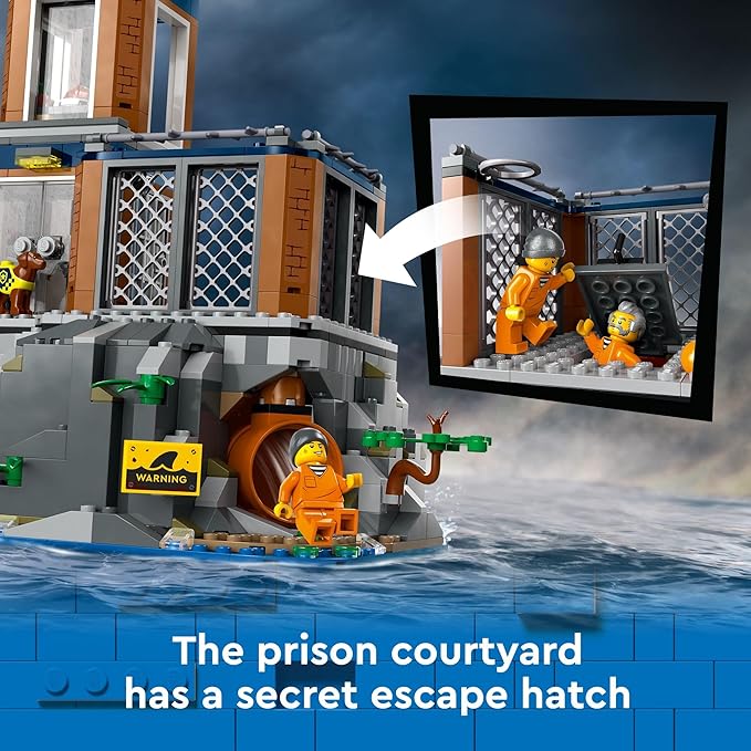 LEGO City Police Prison Island Building Set Birthday Gift for Boys and Girls Ages 7 Plus Imaginative Play Helicopter Toy Boat Toy and Dinghy 7 Minifigures with Dog and Shark 60419