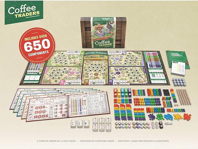 Capstone Games Coffee Traders Board Game for 3-5 Players - Economic Strategy and Trading Focused Euro Style Gameplay with Market Competition and Resource Management Depth | 120 Min Playtime | Ages 12+