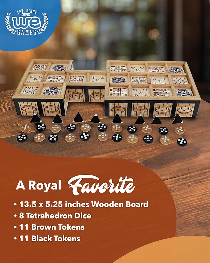 WE Games The Royal Game of UR - Wood Board with Storage Drawer | One of The Oldest Strategy Games in The World
