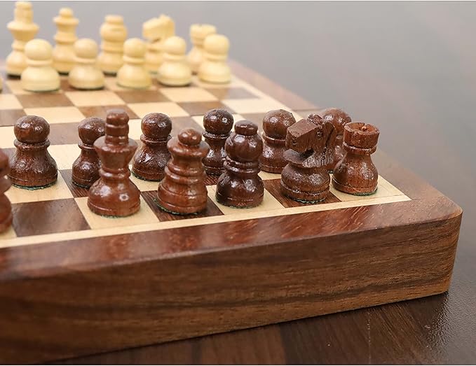 RoyalChessMall-Golden Rosewood Wooden Inlaid Magnetic Chess Set 5 with Folding Board