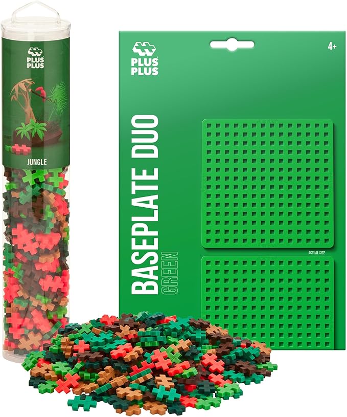 PLUS PLUS 240 Piece Interlocking Building Blocks for Kids Open Ended Connecting Toys STEM Bin Mini Manipulatives - Jungle Mix Play Tube &amp Baseplate